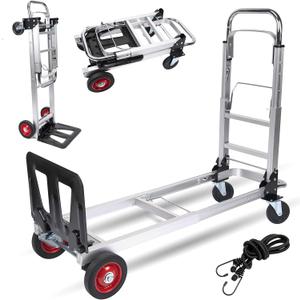 330LB Folding Hand Truck Dolly Cart with Telescoping Handle Heavy Duty Aluminum Hand Truck 2 in 1 Convertible Hand Truck Foldable for Moving with Bungee Cords