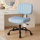 DUMOS Armless Home Office Executive Chair - Small Desk Chair with Low Back Lumbar Support, Height Adjustable PU Leather Computer Task Chair with 360 Swivel Wheels, for Adults, Blue