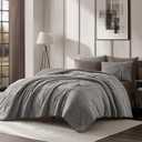 Wonderful Black Grey Comforter Set King Size Cotton Bedding Set, Yarn-Dye Weaved, Slub Textured Jacquard, Hotel Style, Geometric Raw Edge Sticker Lightweight Comforter with Pillowshams for All Season