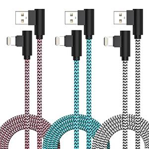 3 Pack iPhone Charger 10FT [Apple MFi Certified] Right Angle Lightning Cable Fast Charging Cord, Car Cable for iPhone 14 13 12 11 Pro/Pro Max/Mini/XS/XR/8 7 Plus, iPad, CarPlay