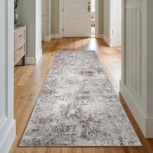 3x7 Washable Hallway Runner Rug Abstract Non-Slip Mat with Rubber Backing Indoor Modern Runner Rugs Low-Pile Soft Carpet for Kitchen, Bedroom, Entryway, Hardwood (Gray Cream, 3x7)