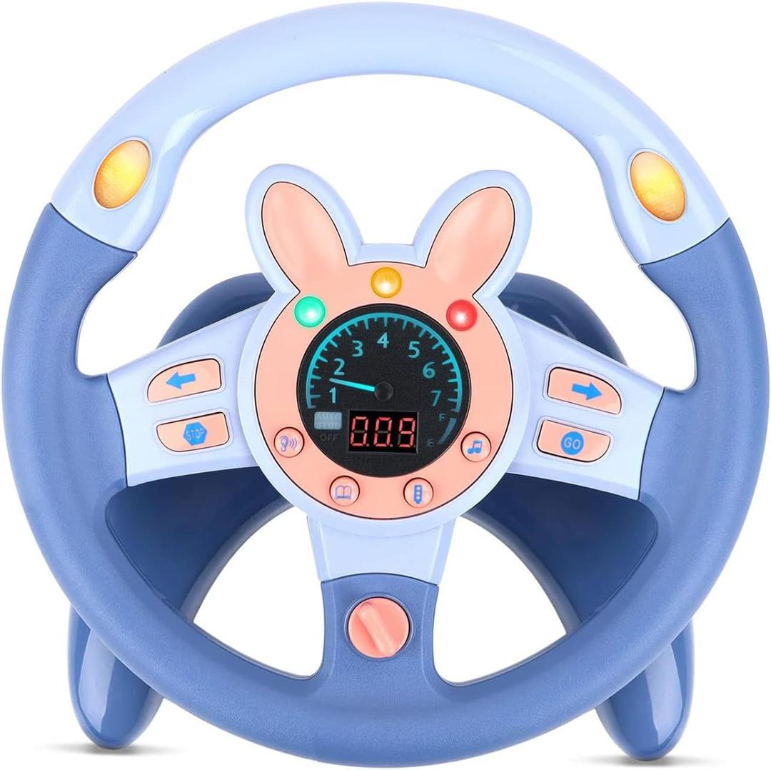 Kids Steering Wheel Toy for Car Backseat with Vibration & Adjustable Sound, Realistic Driving Simulator Toy for Toddlers 1-3, Educational Toddler Gifts