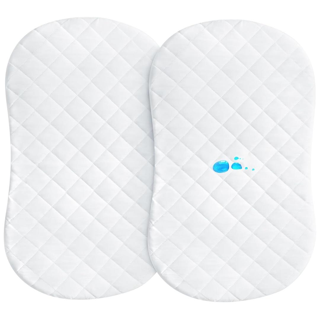Bassinet Mattress Pad Cover 30" x 18" Fit for Halo BassiNest Swivel/Flex/Glide/Premiere & Luxe Series Sleeper, Waterproof Bassinet Mattress Protector Quilted Bassinet Sheets 2 Pack (White)