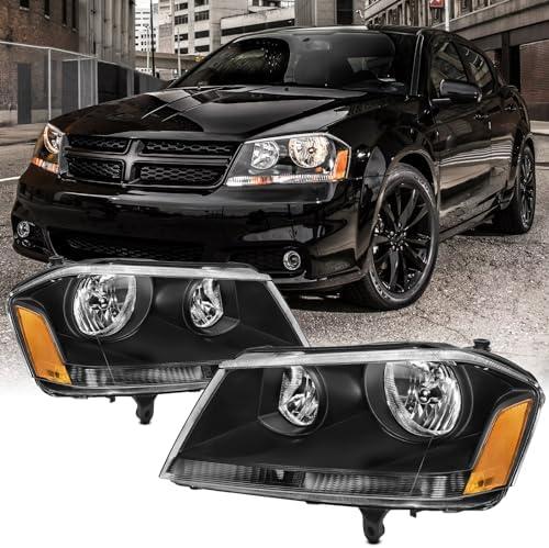 Reinko Headlight Assembly Compatible With 2008-2014 Dodge Avenger Black Housing Amber Corner