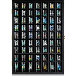 TJ.MOREE Shot Glass Display Case 63 Slots Glass Display Holder Wall Mounted with Lockable Door, Black