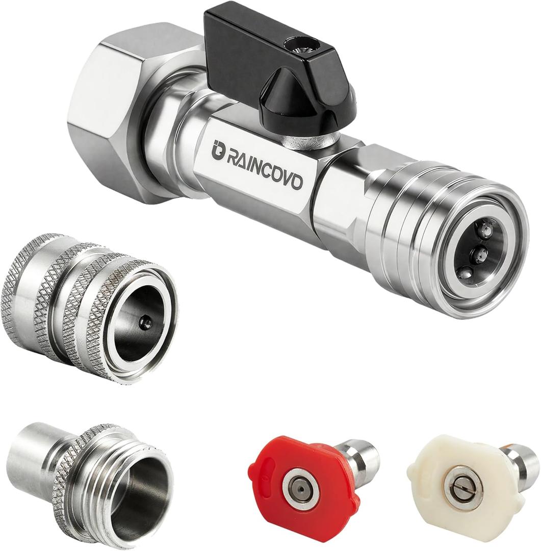 Raincovo Garden Hose Shut Off Valve to Pressure Washer Adapter, 3/4" GHT to 1/4" Quick Connect, Convert Quick Connect Water Hose into Power Washer Nozzle Tips, Car Washing Nozzle & Hose Attachment