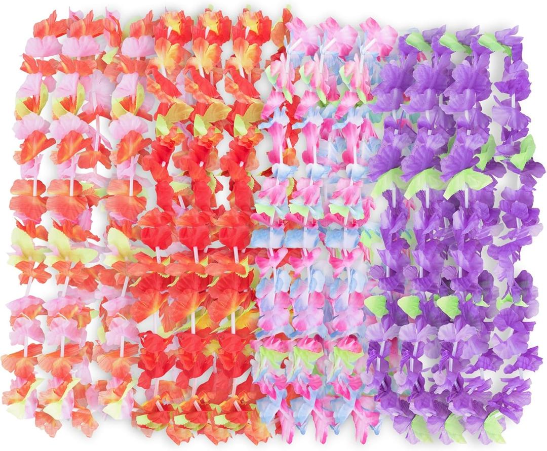 Super Z Outlet Hawaiian Ruffled Colorful Luau Silk Flower Leis for Island Theme Party (12 Pack)