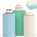 Cylinder Covers Set of 3,Cylinder Stand Covers for Parties,Round Pedestal Stand Covers for Cylinder Stands for Wedding Party Birthday Display(Cylinder Stands Not Included) (Beige Sky Blue Light Green, S+M+L)