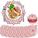 OBUSATT 100PCS Disposable Red Metallic Round Paper Placemats Round Floral Charger Table Mat Table Setting Mat Pressed Paper Round Place Mat for Christmas Wedding Birthday Party Table Decor Supplies