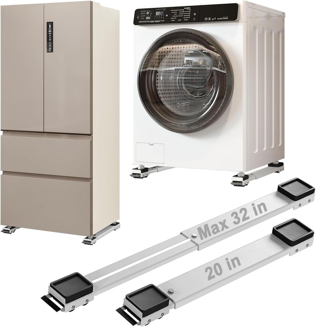 Appliance Rollers Heavy Duty, Max 32in, Second Generation Extendable Appliance Rollers Mobile Washing Machine Base Easily Move Washing Machines, Dryers, Refrigerators, Furniture (White anti-fall)