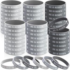 Sumind 48 Pcs He Is Risen Bracelets Bulk Christian Easter Egg Fillers Religious Silicone Wristbands Bible Rubber Bracelets Cross Catholic Exchange Gifts for Adults Spring Easter