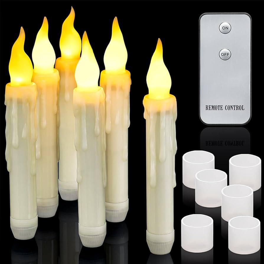 Flameless Taper Candles, 9.7 Inch Ivory 6 Pack LED Candlesticks,Realistic Wax Drip,Taper Candles Battery Operated Flickering for Christmas Wedding Halloween Home Decor