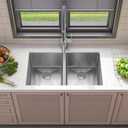 Sinber HU3219D 32" x 19" x 10" Undermount Double Bowl Kitchen Sink with 18 Gauge 304 Stainless Steel Satin Finish (Sink Only)
