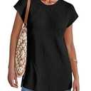 Imily Bela Womens Short Sleeve Sweater Casual Crew Neck Rribbed Knit Split Pullover Summer Tunic Tops Black
(X-Small, Black)