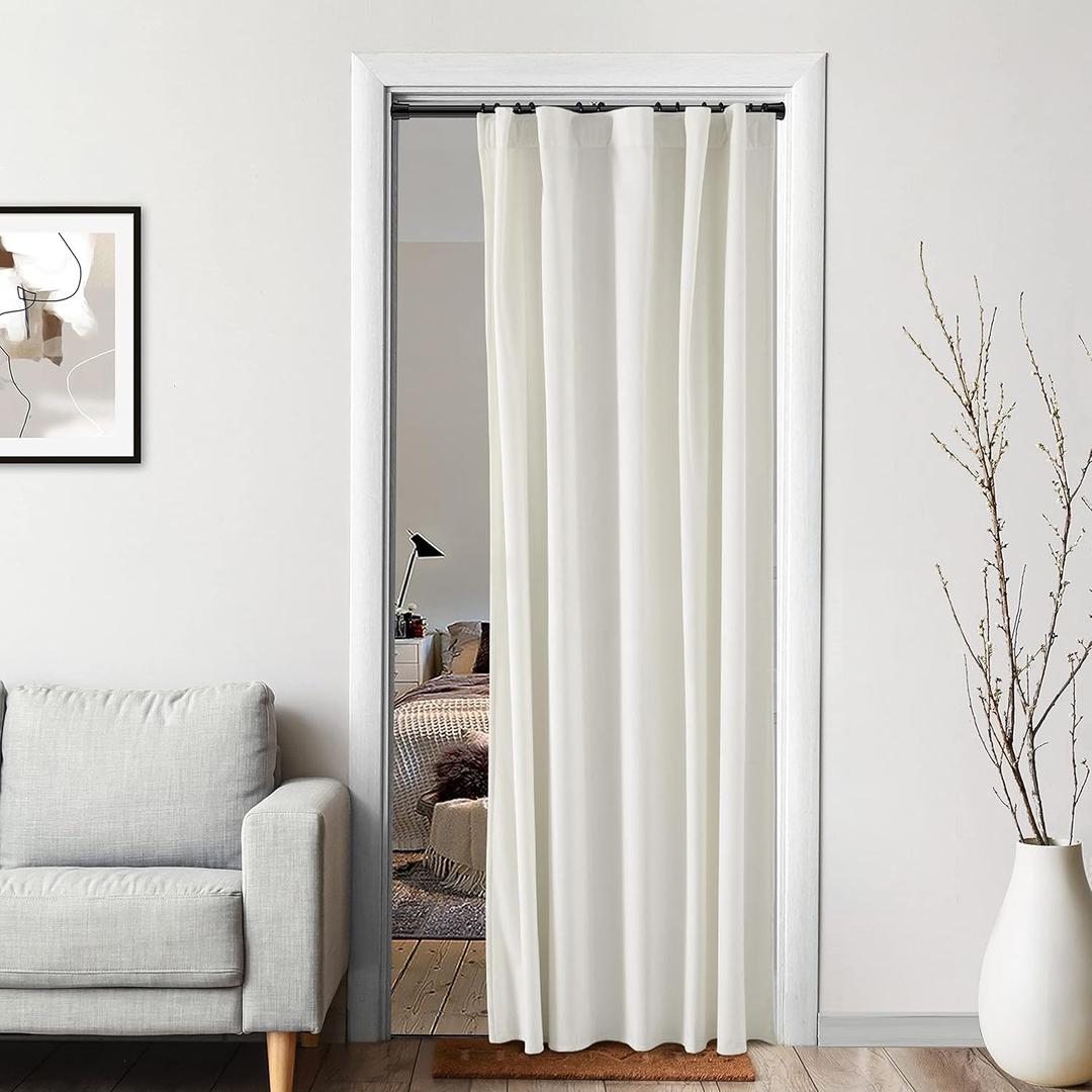 XTMYI Off White/Ivory Velvet Sliding Closet Door Curtain Without Door 48x80,Modern Elegant Light Blocking Solid Crushed Room Darkening Curtains for Bedroom 80 Inches Long 1 Panel Cream