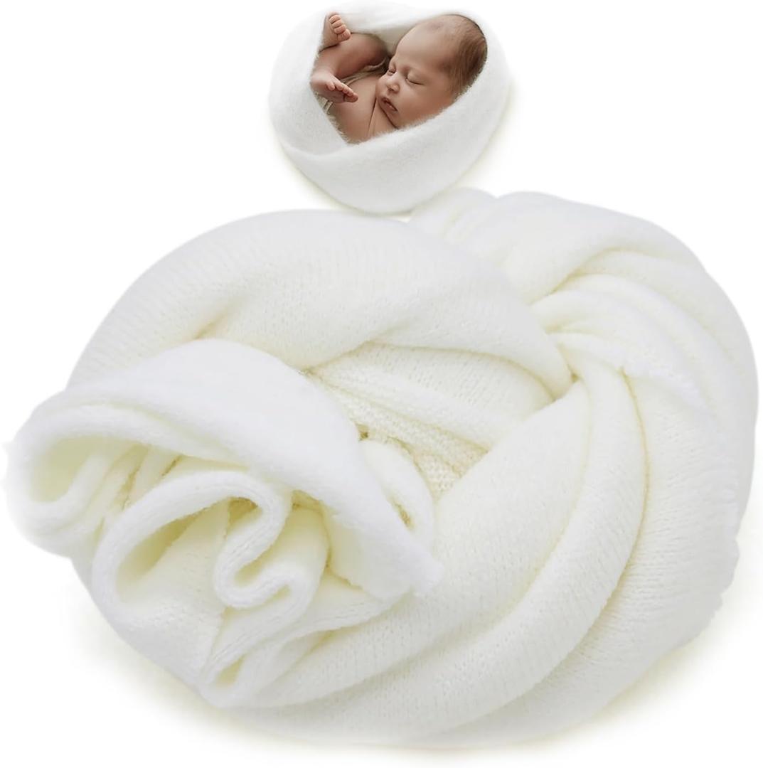 Newborn Photography Props Swaddle Newborn Wraps for Baby Boys Girls Infant Baby Photo Props Shoot Stretch Blanket (Crewmwhite)