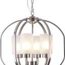 BOZO 20" Brushed Nickel Globe Chandelier, 4-Light Modern Dining Room & Foyer Pendant Light with Frosted Glass Shades, Ceiling Hanging Orb Fixture