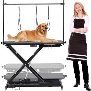 GarveeLife 47” Electric Lift Dog Grooming Table (White), Heavy Duty Electric Grooming Arm Table for Pets & Large Dogs Adjustable Height: 9.4"-39.4" Non-slip Desktop with Gantry Crane Set