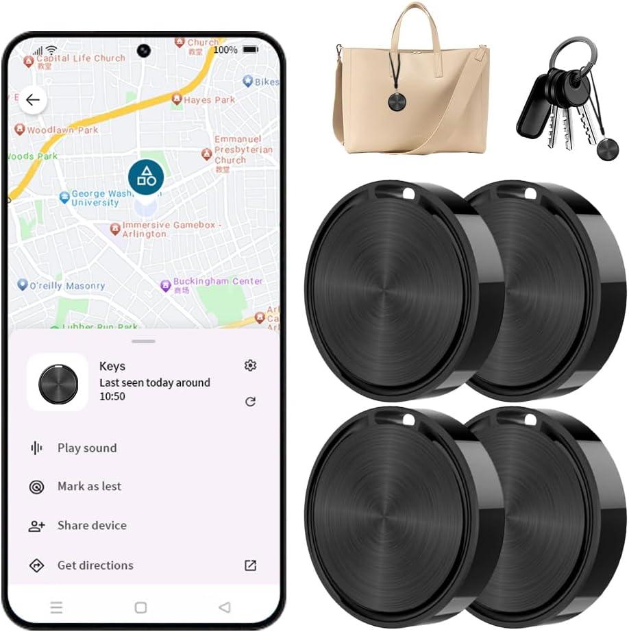 Tracker Tag for Android-4 Pack Android Tracker Tags Compatible with Google Find Hub App (Android Only) Bluetooth Tracker Item Finder for Key, Wallets, Backpack, Suitcases, IP67 Waterproof, Black