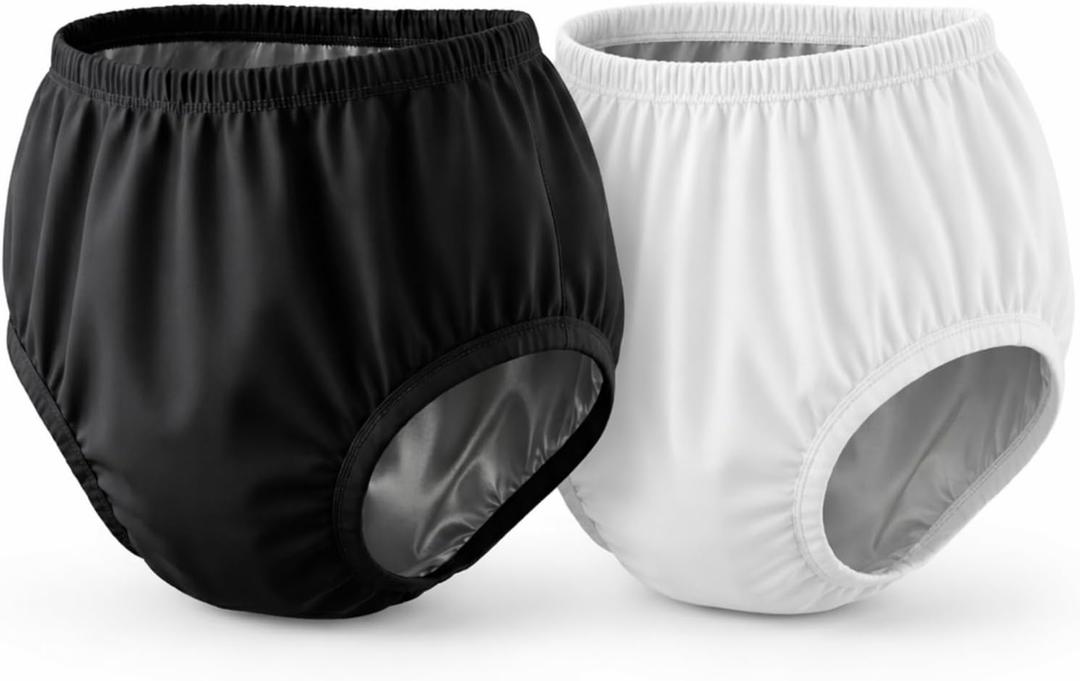 Leakproof Cloth Diaper Covers for Adult, Incontinence Protective Briefs Underwear, Reusable Plastic Pants Special Needs 2Pcs (WhiteBlack, S)