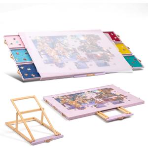 Tektalk Flannelette Covered Jigsaw Puzzle Table with Integrated Adjustable Stand & Cover, 3-Tilting-Angle Wooden Plateau Portable Puzzle Board with 6 Sorting Drawers, for Up to 1500 Pieces (Purple), 36.6 x 25 inches