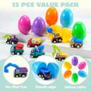 JOYIN 12 Pcs Easter Eggs Filled with Toy Cars, Colorful Prefilled Pull Back Construction Vehicle, and Race Car for Kids Boys Hunt, Basket Stuffers, Party Favors, Classroom Prize