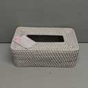 YANGQIHOME Rattan Tissue Box Cover, Rectangle Wicker Tissue Box Holder, Boho Facial Tissue Holder for Living Room, Bathroom, Kitchen, Bedroom, 10.2 x 6.2 x 5.3 inch, Whitewash