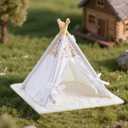 1:12 Dollhouse Camping Bed Tent, 1 Set Fairy Style Mini Pink Lace Tent with Carpet, Miniature Outdoor Furniture Accessories for Bedroom,Patio and Garden(White)