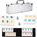 NOLIE 106 Tiles Rummy Cube Game Set with Aluminum Case and 4 Anti-Skid Durable Trays for 2-4 Players