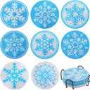 Fennoral 8 PCS Winter Snowflake Diamond Painting Coasters with Holder, Diamond Painting Kits for Adults, Diamond Art Coasters Diamond Painting Kits for Kids Beginners Craft Winter Gift