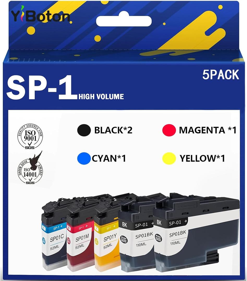 SP-1 SP1 SP01 Sublimation Ink Cartridges (5-Pack) SP01BKS SP01CS SP01MS SP01YS Ink Compatible with Brother Sublimation SP-1 Printers,110ML
