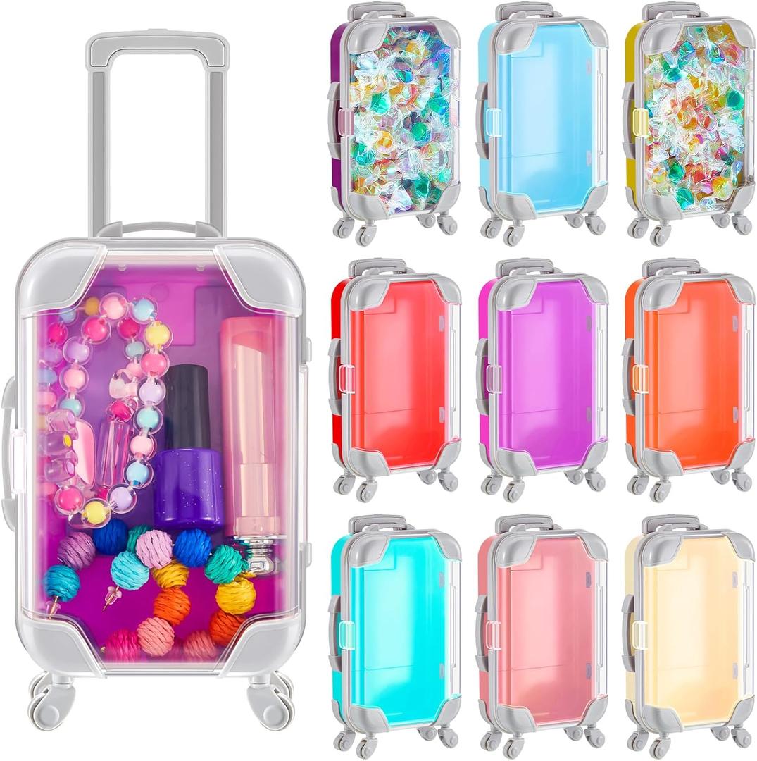 Tessco 12 Pack Mini Suitcase Party Favor Gift Box 6.69 x 3.74 x 1.97 Inches Plastic Tiny Travel Luggage for Candy Makeup Jewelry Girl Birthday Cruise Trip Wedding Bachelorette Party Favors, 9 Color