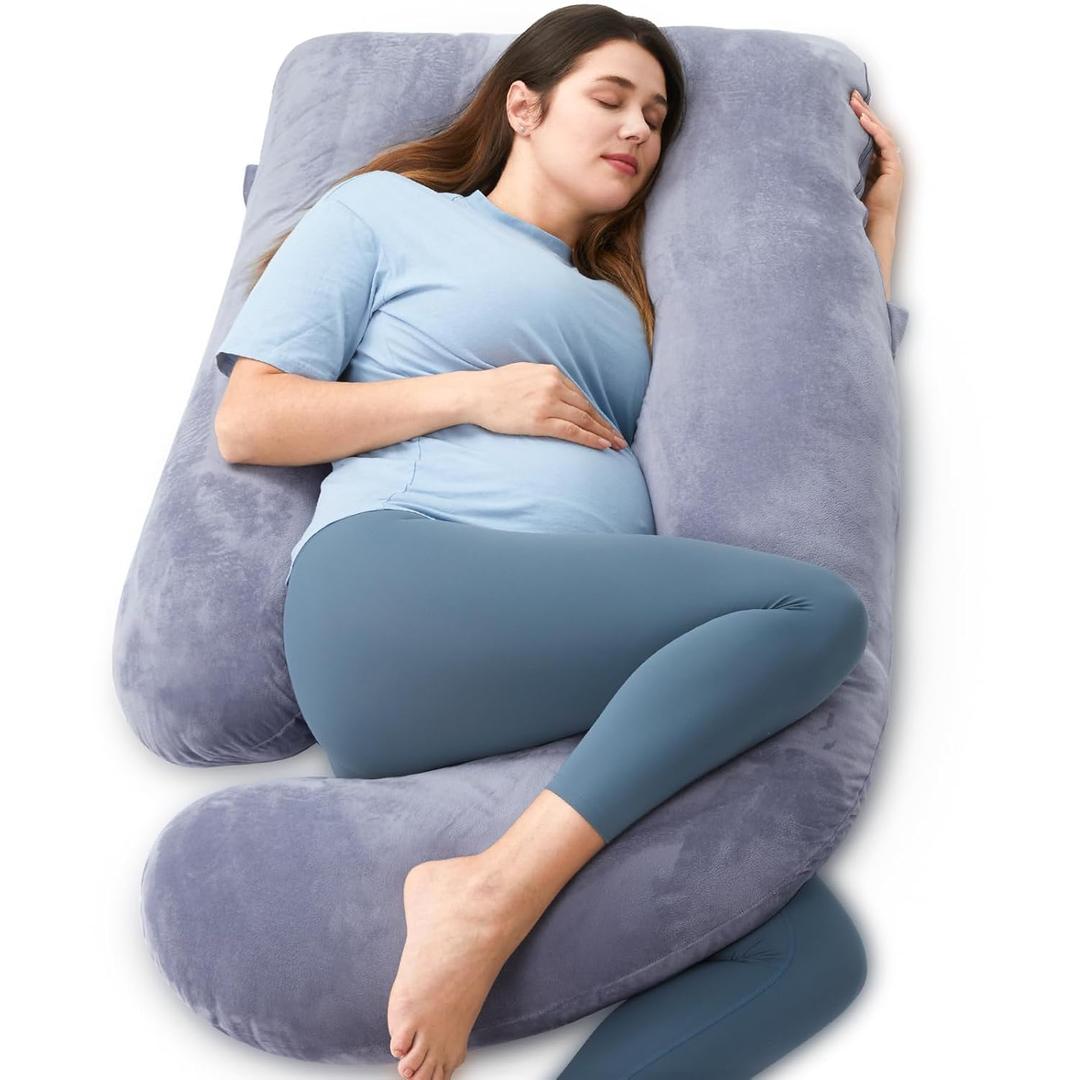 Momcozy Pregnancy Pillows for Sleeping, U Shaped Full Body Maternity Pillow with Removable Cover - Support for Back, Legs, Belly, HIPS for Pregnant Women, 57 Inch Pregnancy Pillow for Women, Grey