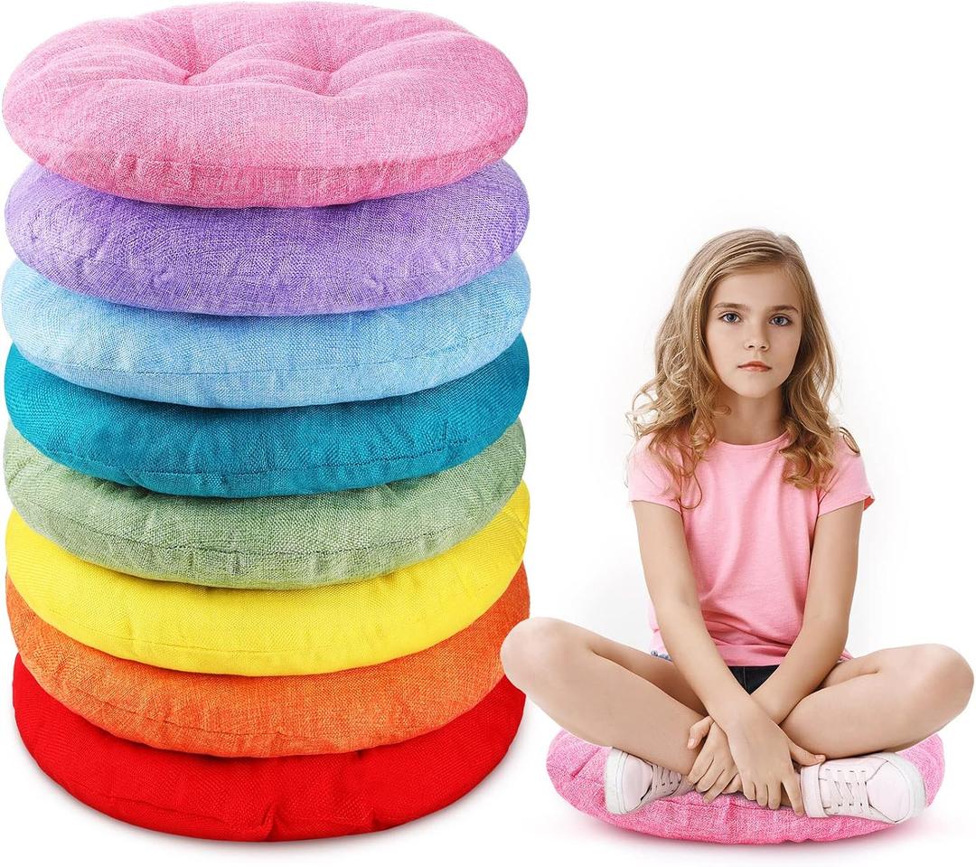 Fumete 8 Pcs 16 Inch Round Floor Cushions for Kids and Toddlers, Flexible Seating Classroom Furniture Floor Pillow for Home, Daycare, Preschool, Yoga and Meditation (Lovely), 16 x 16 x 2.6 inches