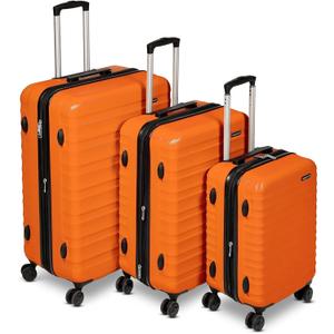 Amazon Basics 3-Piece Set (21", 26", 30"), Hardshell Suitcases With Wheels, Expandable For Up to 25% More Space, With Scratch-Resistant Surface, Four Multi-directional Wheels, Orange