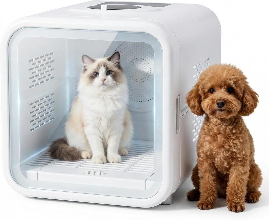 Ultra-Quiet Pet Dryer Box for Cats and Small Dogs - 360 Fast Drying, Adjustable Temperature, Transparent Design, Stress-Free Hands-Free Grooming Solution