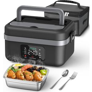 ODSD Cordless Electric Lunch Box for Adults, 16000mAh Rechargeable Self-Heating Lunch Box Food Warmer with Timer & Adjustable Heating, 34oz/1L Container with Insulated Bag for Office Car Outdoor