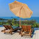 Tangkula 6.5Ft Tiki Patio Umbrella, Hawaiian Style Outdoor PE Grass Umbrella with Tilt Adjustment, 8 Ribs, Portable Thatched Beach Umbrella for Garden, Yard, Poolside