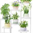 iDavosic.ly 7 Tier Large Plant Stand Indoor, 10 Inch Wide Tall Corner Metal Plant Stands Outdoor for Multiple Plants, Folding Tiered Flower Display Holder Rack Shelf, White