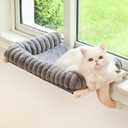 Cloud-Soft Cat Window Sill Perch with Zipper Designed Cushioned Bed, Supportive Cat Window Seat with Premium Solid Wood & Sturdy Metal Frame, Pet Hammock Bed for Large Cats (Large, Gray) (Large(24.4''x15''), Grey)