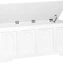 DINZI LVJ Storage Chest, 47.2" Rattan-Like Toy Box with 2 Safety Hinges, Wooden Entryway Storage Bench with Flip-Top, Large Trunk for Living Room, Bedroom, Easy Assembly, White