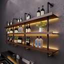 Solid Wood Wine Racks Wall Mounted with LED Lights, Modern Metal Wine Bottles Display Shelf, Industrial Iron Floating Lighted Bar Liquor Whiskey Shelves Rack for Home & Dining Room(120CM/47.2IN)
