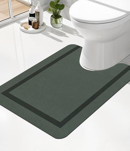 chakme Bathroom Mat Rugs U-Shaped 24x17, Ultra Thin Magic Mat Bath Rug Non Slip Bath Rugs Quick Dry Absorbent Bath Mats for Bathroom Floor, (Dark Green, U-24"x17")