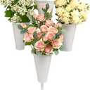 Flower Display Stand with Buckets - Flower Cart with Wheels for Bouquet Shop, Metal Flower Rack Display Stand for Wedding Garden, Party, Events (White, Round buckets)
