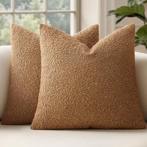 MIULEE 18x18 Inch Decorative Pillow Covers for Couch Bed Set of 2 Textured Boucle Neutral Throw Pillow Covers Brown Tobacco Accent Solid Vintage Pillowcases Sofa Living Room Home Decor