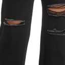 Aodrusa Ripped Wide Leg Jeans for Women Mom Baggy Straight Leg Stretchy Boyfriend Trendy Trouser Denim Pants (Black, L)