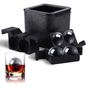 TINANA Crystal Clear Ice Ball Maker, 4 Cavity Large Clear Ice Balls Form, 2.5 Round Ice Sphere Trays for Whiskey, Cocktail, Brandy, Bourbon