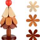 Natural Wooden Tree Trivets for Hot Dishes, Wood Christmas Tree Coaster Set of 3, Tree Shape Trivet, Table Decor Coaster for Home and Restaurant (Apple)