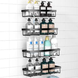 Moforoco Adhesive Shower Caddy Organizer Shelves Rack - 5 Pack Corner Bathroom Storage Organization, Home & Kitchen Decor Inside RV Accessories, Hanging First Apartment Household Camper Essentials (Black)