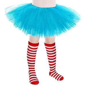 Zhanmai 5 Layered Tutu Skirt for Kids Tulle Tutu Skirt with Tube Socks Princess Runners Costumes Cosplay for Girls Kids, Blue ( 21-31.4in)